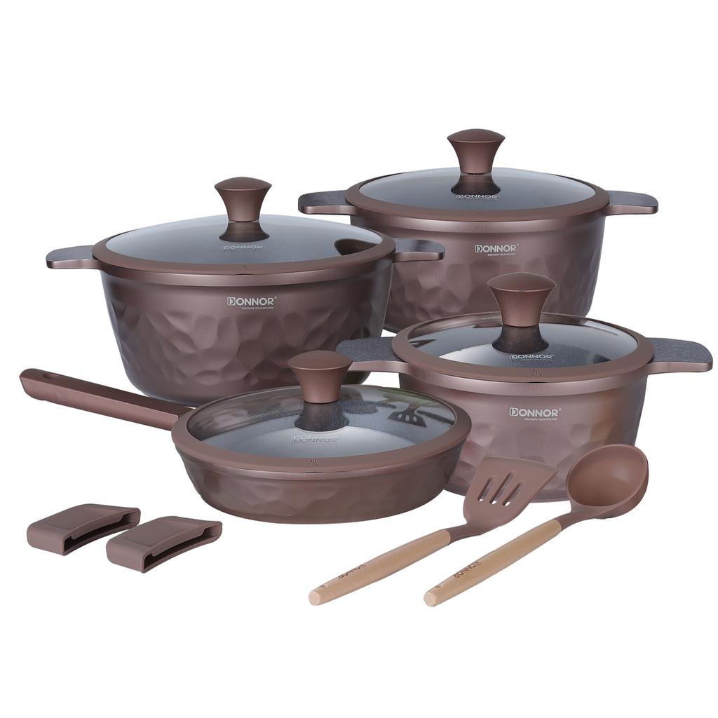 DONNOR Kitchen Cooking Set 12 Pcs Pots and Pans Set Non-toxic Healthy Pots and Pans Set Non Stick Saucepans Steamer Set