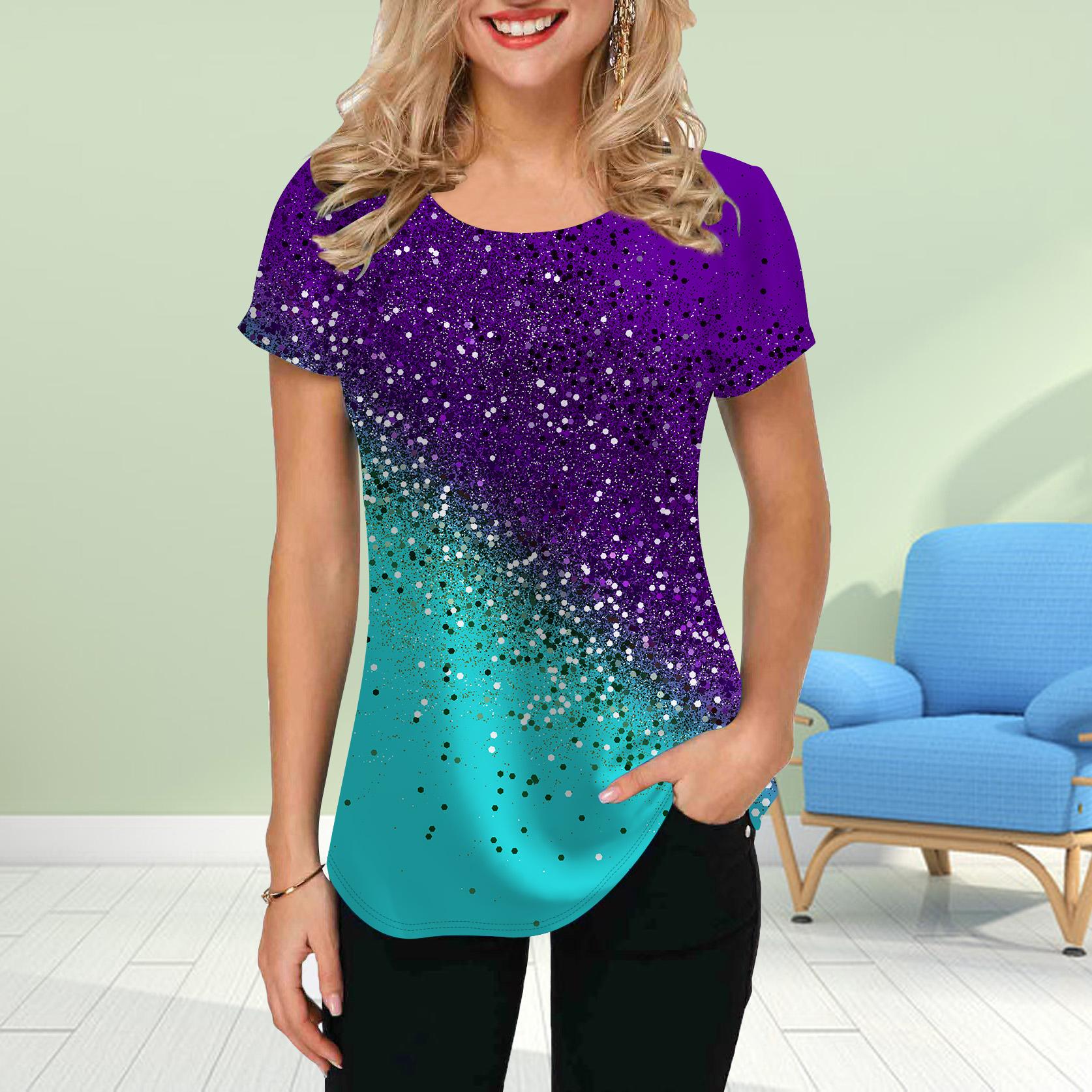 

Модная женская футболка с двухцветным принтом, забавная повседневная футболка с круглым вырезом и короткими рукавами, летняя женская футболка 8XL зелёный