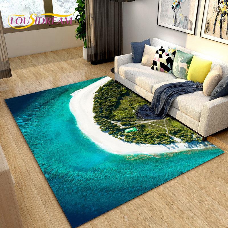 3D Ocean Seawater Beach Water Scenery Area Rug,Carpet Rug for Living Room Bedroom Sofa Doormat Decoration,Kid Non-slip Floor Mat