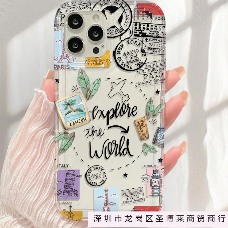 Simple Plane Travel Line for iPhone11/12/13/14/15 Apple 16ProMax Mobile Phone Case