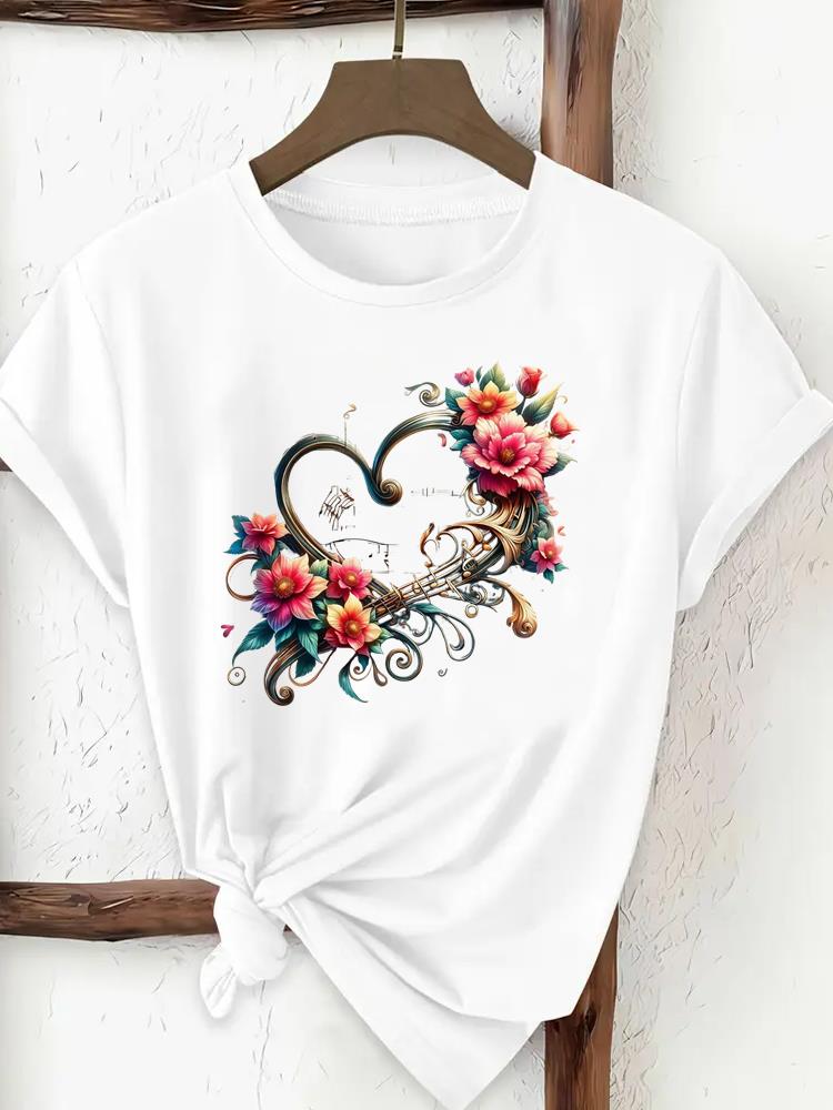 (Asian Size) Tee Print Fashion Top Women Clothing T Shirt Love Letter Style Trend Cute Woman Female Short Sleeve Graphic T-shirts