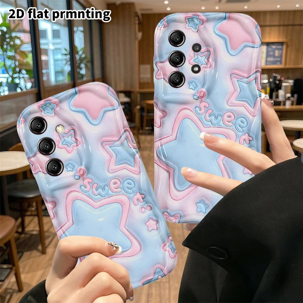 Phone Case: 2D Flat Samsung Galaxy A34 A35 M05 M06 S20 S22 S21 FE Plus 5G Protective Case, Pink and Blue Puffy Stars, Christmas and Halloween Gift