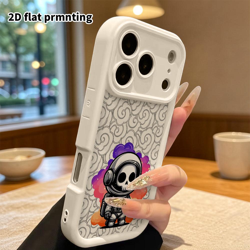 Phone Case: 2D Flat Design Suitable for iPhone 18 17 16 15 14 13 Pro Stepped Protective Case, Skull Astronaut, Christmas and Halloween Gift