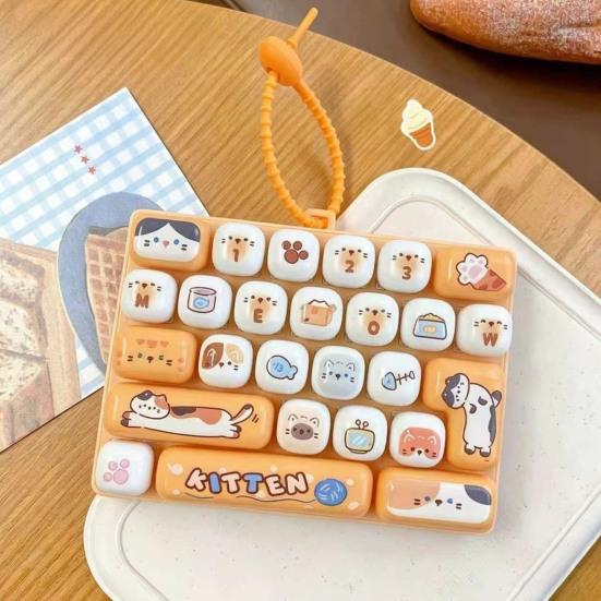 Interactive Keychain Accessory 26-Key Keyboard Fidget Toy, Cute Cartoon Clicky Clicker Toy with Portable Tool Keychain, Backpack Charm Pendant