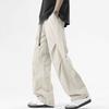 Men's Baggy Trousers Spring Summer Drawstring Waist Cargo Pants Solid Color Wide Leg Trousers for Street Travel Office