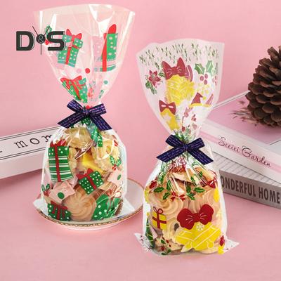 50 Uds. Bolsas de plástico para dulces navideños con impresión transparente, bolsas de embalaje ligeras creativas a prueba de grasa