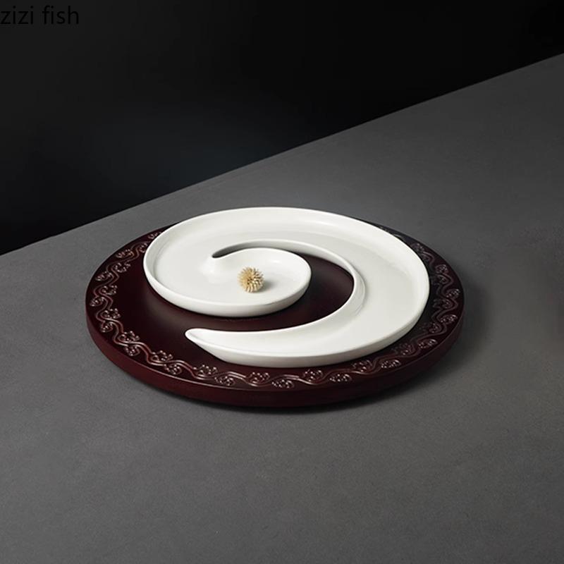 Solid Color G-shaped Ceramic Fish Plate Creative Curved Service Plate Snack Plate with Tray Restaurant Specialty Tableware