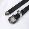 Retro Ladies Three-Piece Pin Buckle Belt Ladies Pu Fine Belt Skirt Decorative Engraved Fine Belt