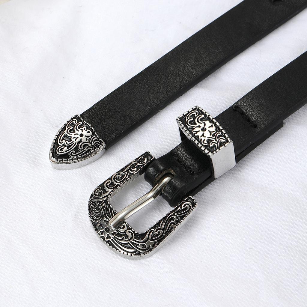 Retro Ladies Three-Piece Pin Buckle Belt Ladies Pu Fine Belt Skirt Decorative Engraved Fine Belt