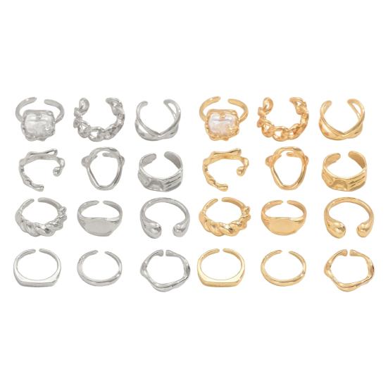 1 Set Stackable Rings Set V-Shaped Geometric Finger Rings Flower Engraved