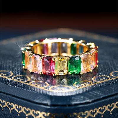 Anelli da donna con ciondolo, pietra di zircone arcobaleno, colore oro giallo, gioielli da sposa per donne, piccolo anello di fidanzamento quadrato