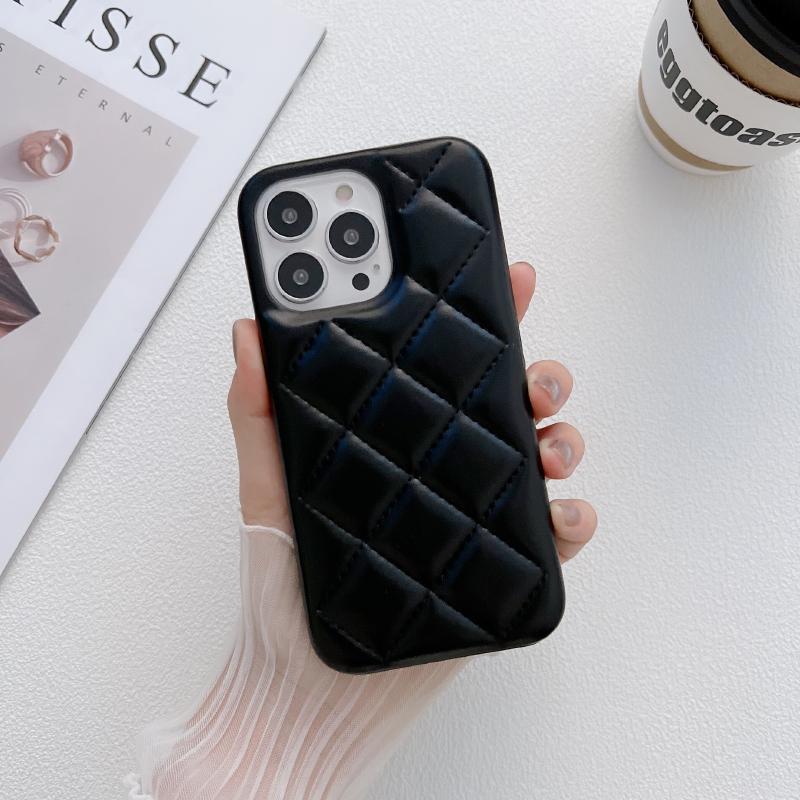Luxus einfarbige Leder Rauten Auf und Ab Nicht Randlos Handyhülle Für iPhone 16 Pro Max 14 11 12 13 15 Pro Max Bumper Hülle
