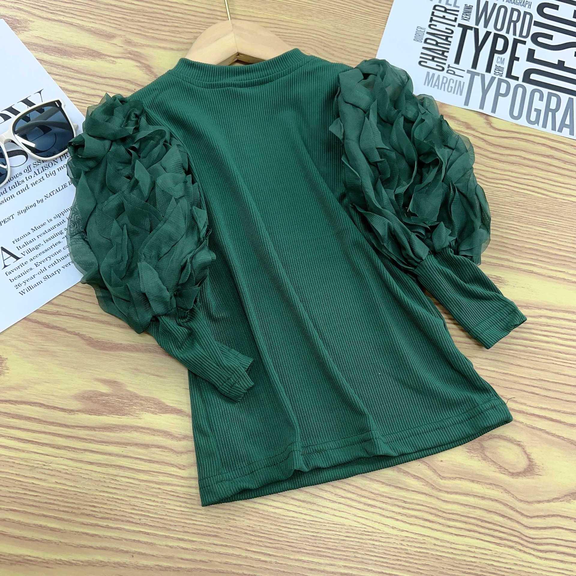 

Новый топ с пышными рукавами и длинным рукавом для девочек - Стильная корейская хлопковая футболка для детей 120 cm