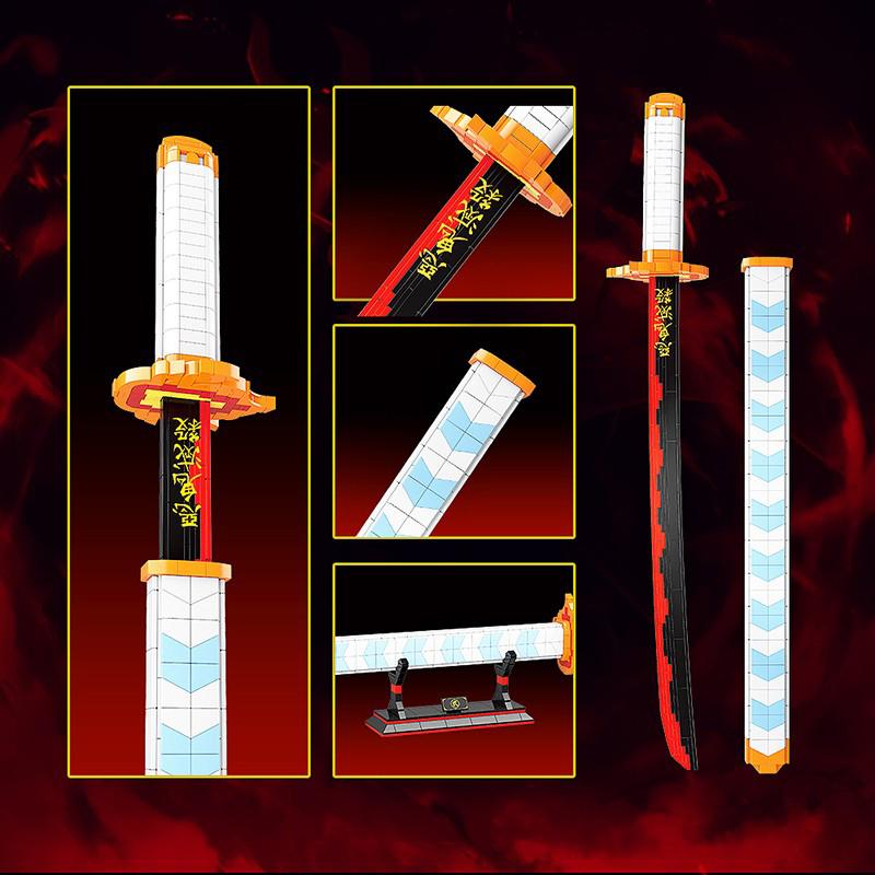 790PCS Demon Slayer Rengoku Kyoujurou Sword Anime Ninja Building Blocks Knife Weapon Toy Katana Model Assemble Bricks Kids Gifts