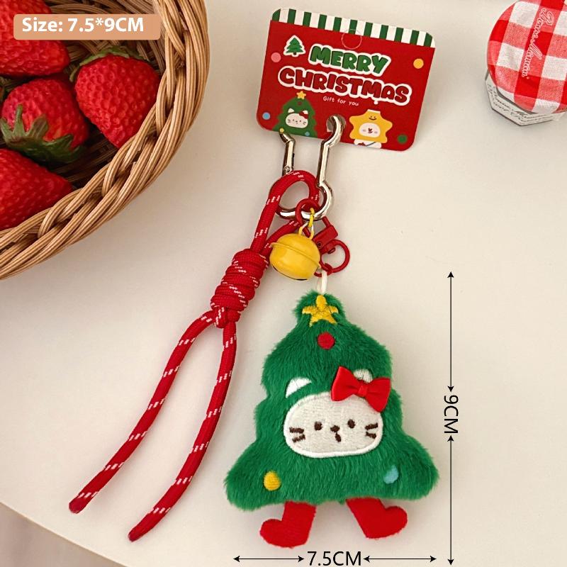 Sweet Cartoon Christmas Plush Doll Pendant Keychain Fluffy Cute Christmas Tree Gingerbread Man Animal Pendant Decorative Gifts