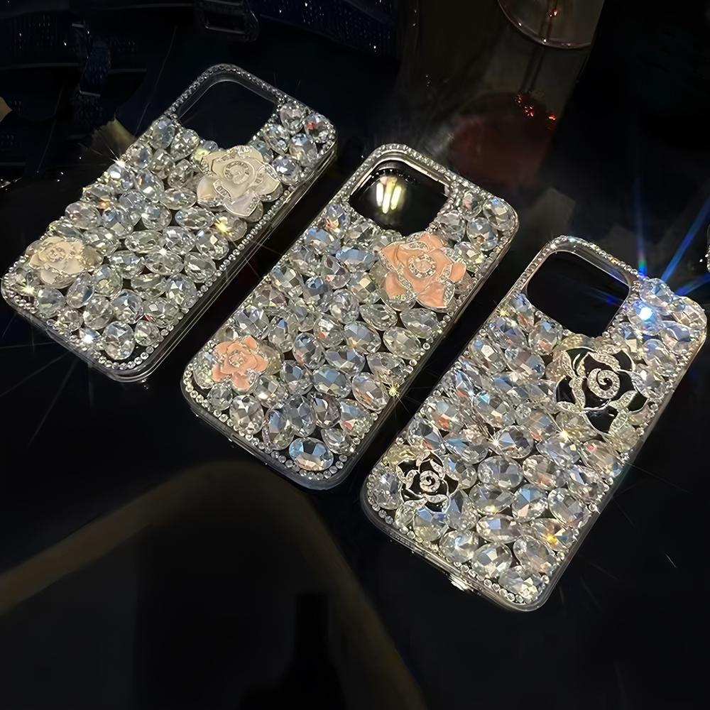 Glitter Bling Crystal Rhinestone Camellia Flower Phone Case For Samsung Galaxy Note 20 Ultra 10 Plus Xcover 7 Pro Sparkly Diamond Cover