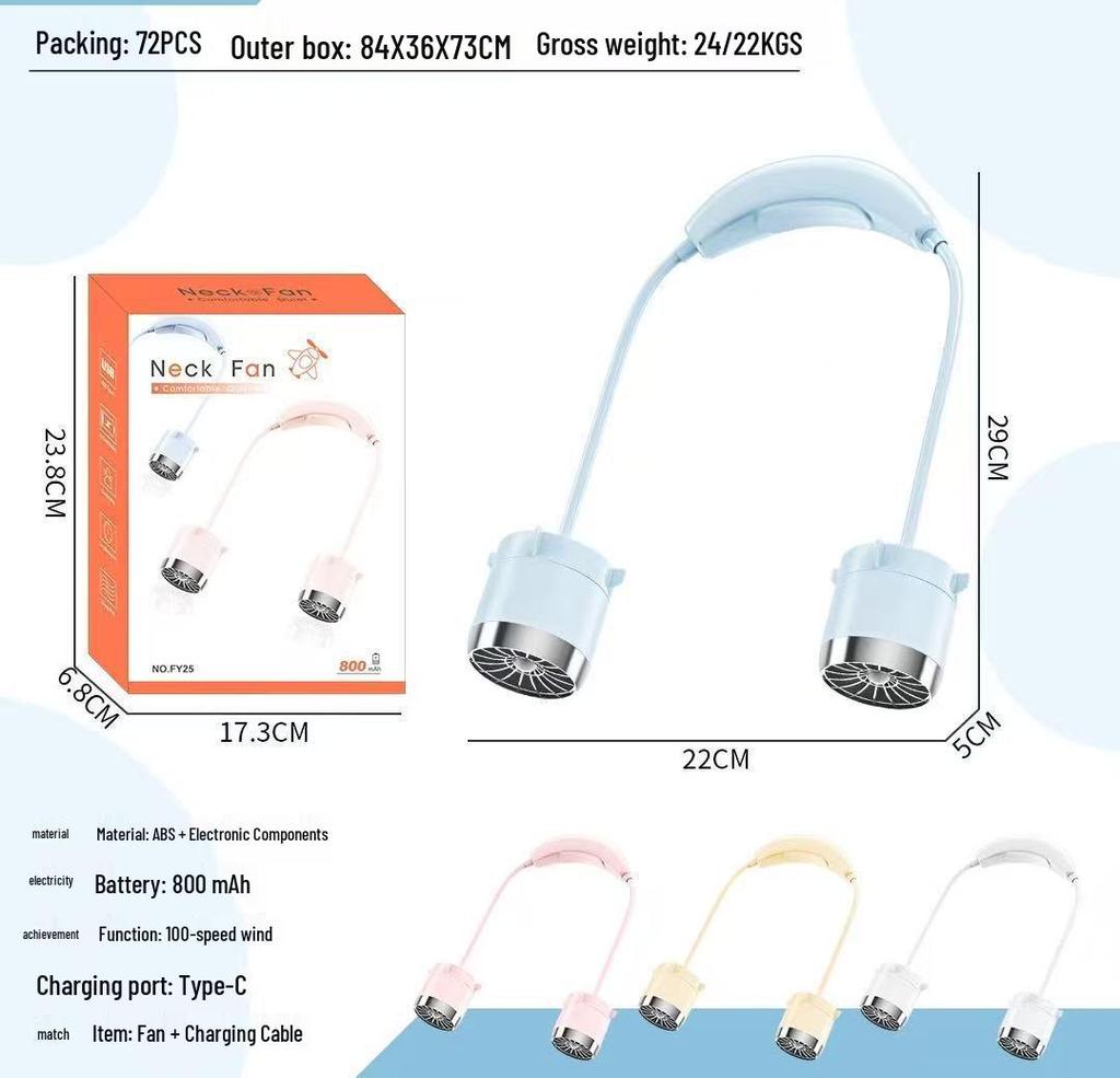 USB Rechargeable Neck-Hanging Portable Fan with Multi-Gear Settings