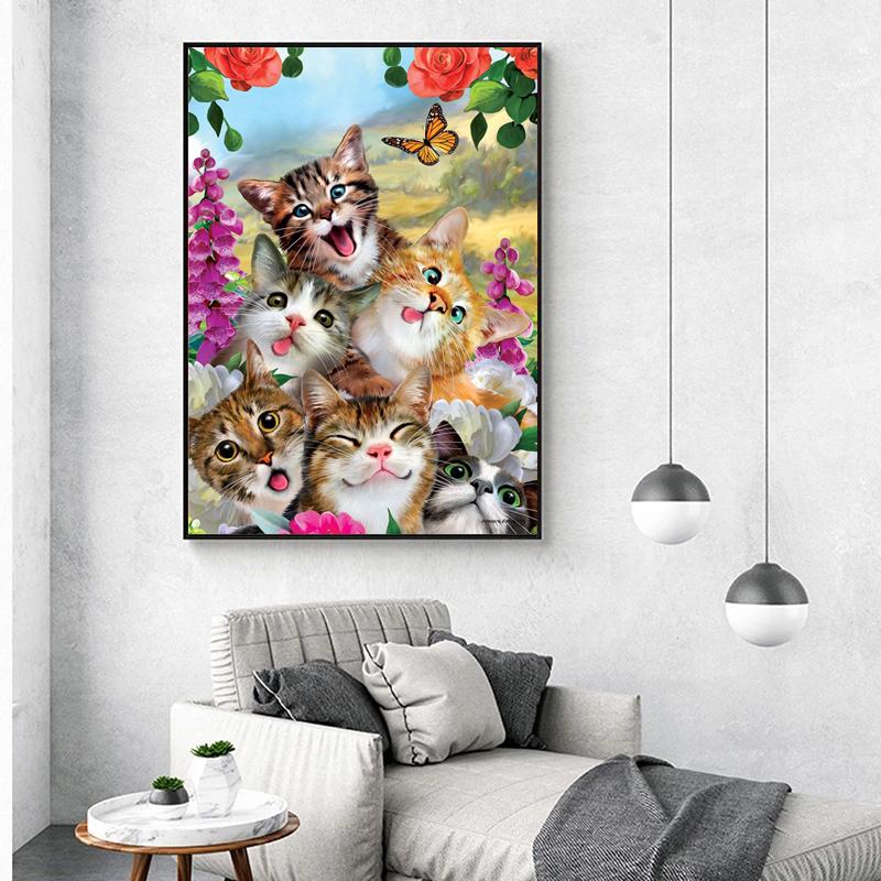 Flower Butterfly Garden Canvas Paintings Cat Selfie Posters and Prints Wall Art Pictures for Boys Kids Room Wall Decor Cuadros