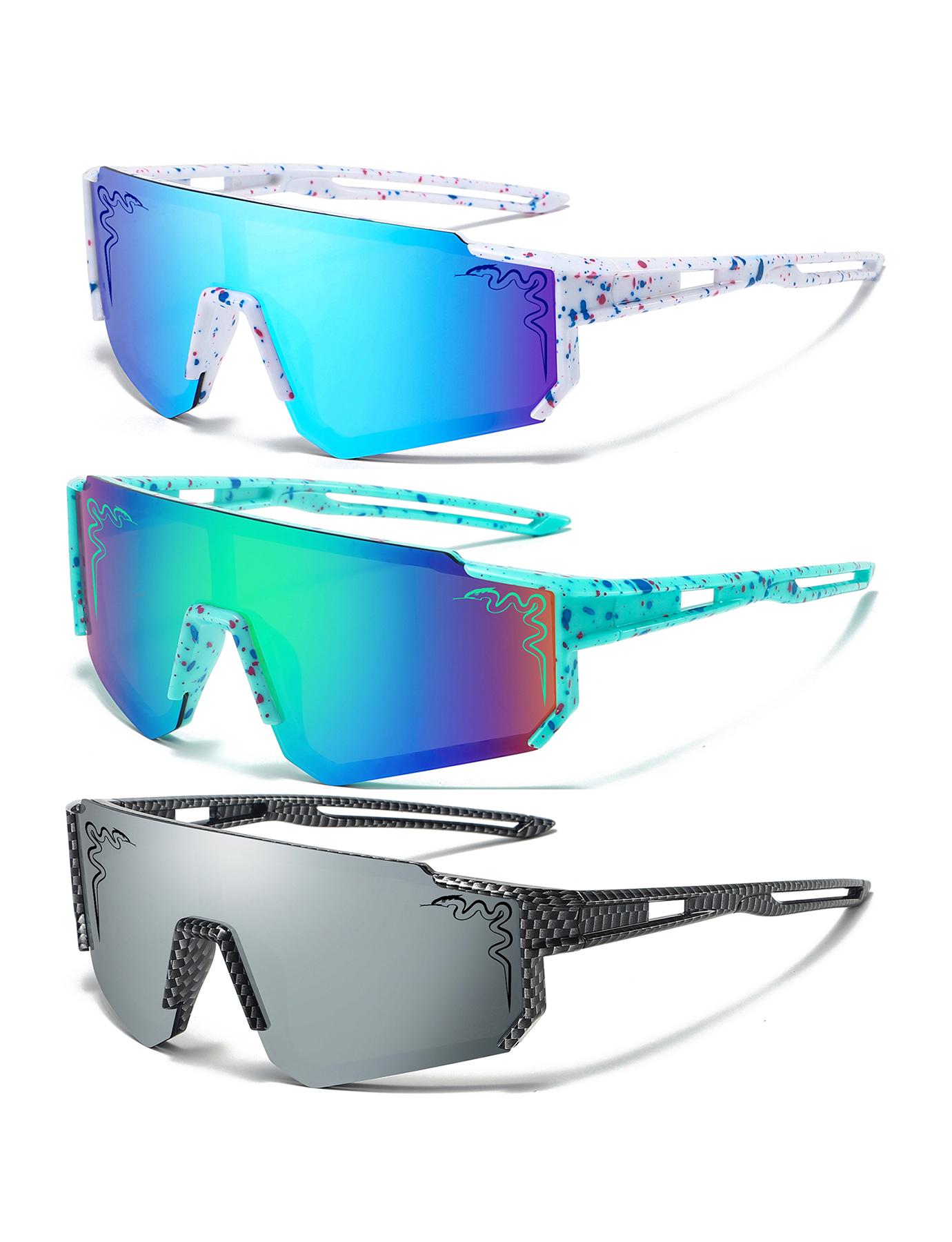 3 PEÇAS Óculos de Sol Esportivos para Exterior Homens Mulheres UV400 Óculos de Sol Masculinos Óculos para Ciclismo Óculos para Corrida Mtb Óculos para Basebol Softball