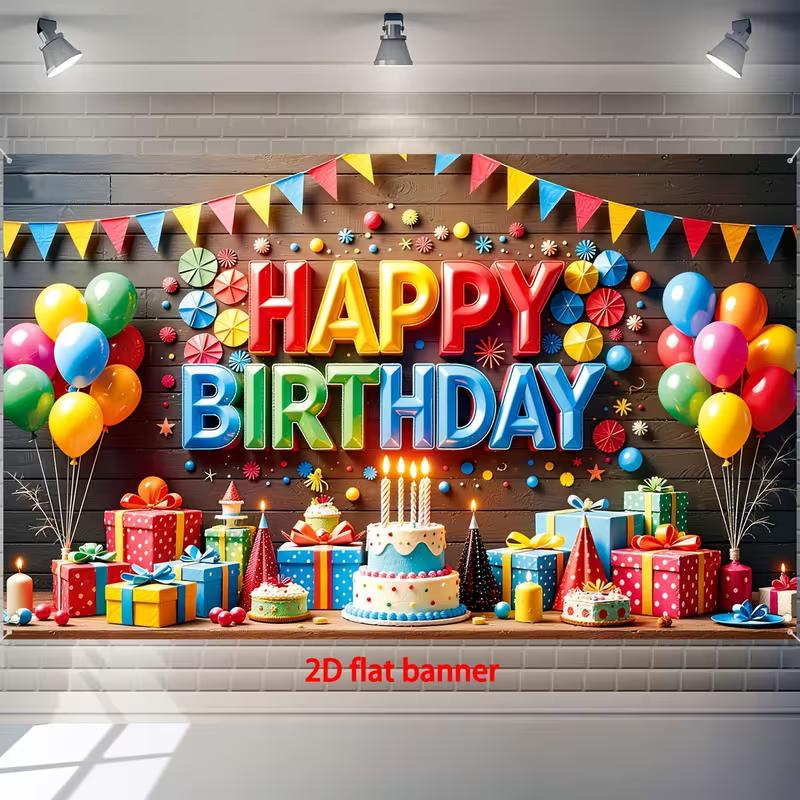 2D Kids Birthday Banner 2D Flat Printing Colorful Happy Birthday Party Background Flag