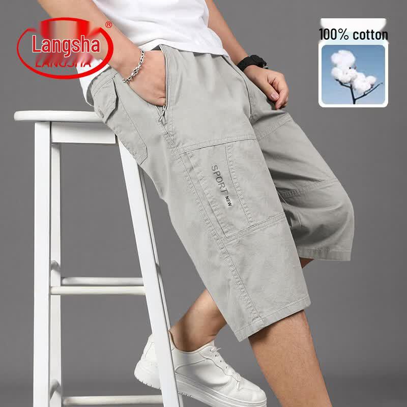 Langsha Men s Loose Fit Cotton Cargo Capri Pants 5XL