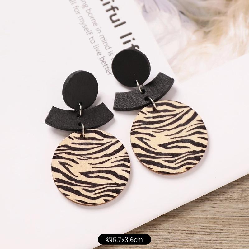 Bohemian Wood Stud Earrings Niche Design Geometric Stripe Print Earrings Femininity Personality Earrings