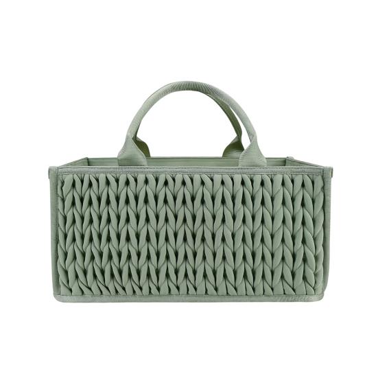 Braided Quilted Diaper Caddy Organizer Boho Nursery Storage Basket with Compartment Portable Handle Baby Wipes Diaper Bag Bin Newborn Essentials