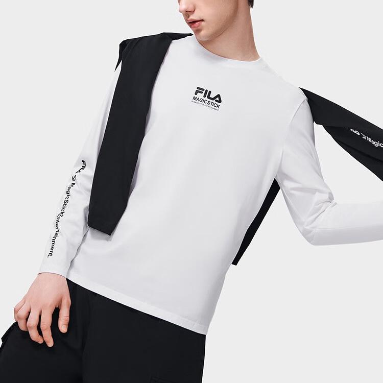 Fila Solid Color Letter Print Crew Neck Pullover Casual Knit Long Sleeve T-Shirt Men Tops White F11M319218F-WT