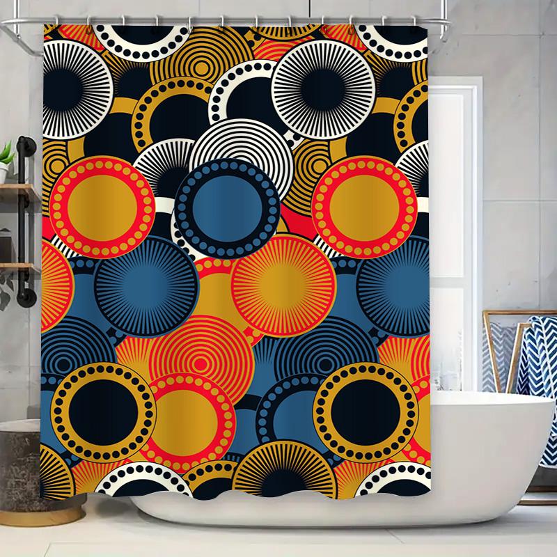 

Vibrant Bath Curtains With Geometric Patterns Modern Shower Decor For Bathroom Renovations Easy Installation Metal Rings Include W60H190(CM)-1 Pcs