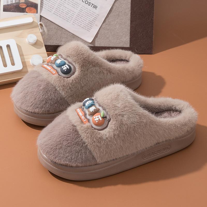 

Хлопковые тапочки, теплые осенью и зимой, для домашнего использования парами, с толстой подошвой для помещений, нескользящие и не вызывающие запаха ног, зимние тапочки Male 44-45 is suitable for size 43-44 кофейный