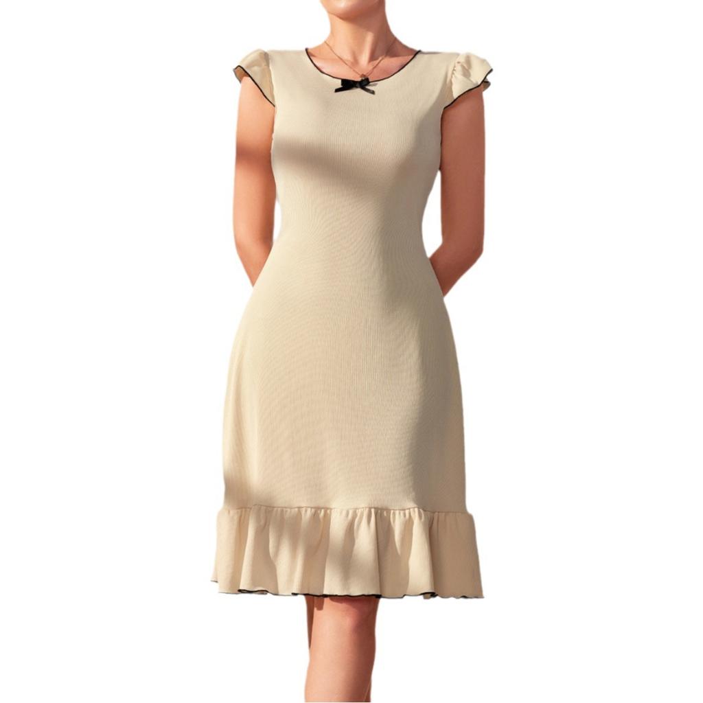 High-end European and American style new plain color small pit strip knee dress femininity high waist loungewear