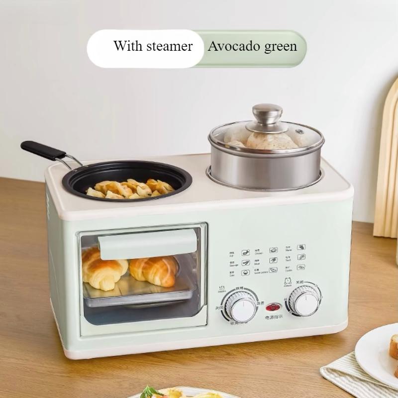 Machine à petit-déjeuner électrique domestique multifonctionnelle 4 en 1 Grille-pain Poêle Mini four Machine à pain et à pizza Cuiseur vapeur Bouilloire