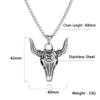 Punk Stainless Steel Bull Buffalo Skull Pendant Necklace Male Accessories Long Box Chain Vintage Hip Hop Men Jewelry Gift