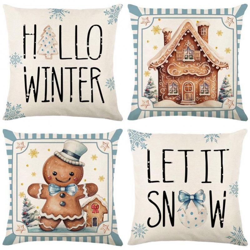 

New Christmas Old Man Snowman Print Pillow Case Living Room Sofa Cartoon Pattern Cushion Cover Pillow Case 45 * 45 (single pillow cover)