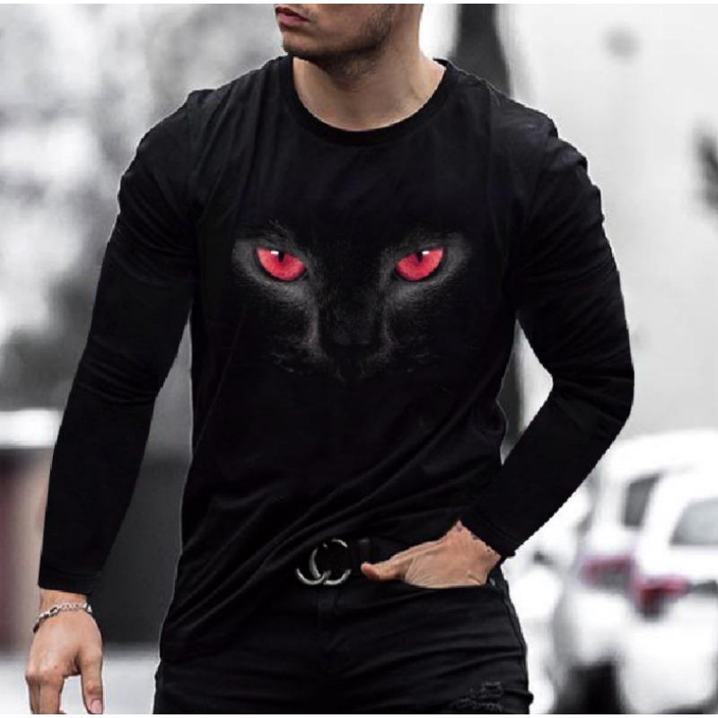 European American men's casual T-shirt with fierce animal 3D digital printing loose men's round neck long sleeved T-shirt