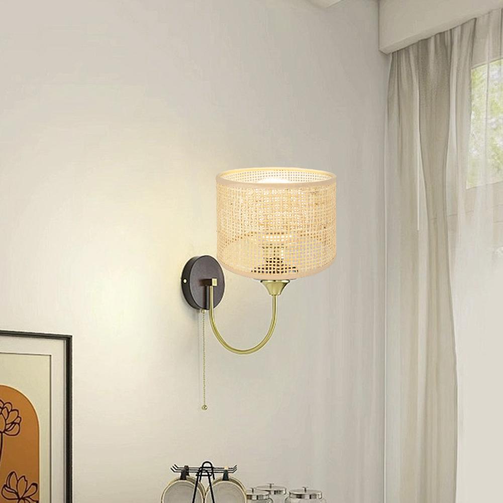 E27 Rattan Lampenschutz Rattan Tischlampenschirm Boho Rattan Lampenschutzabdeckung für Tischlampen Stehleuchte