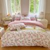 Romantic Floral Love Heart Duvet Cover Queen 4 Pcs Kawaii Strawberry Bedding Set For Girl Teen Reversible Pink Comforter Cover