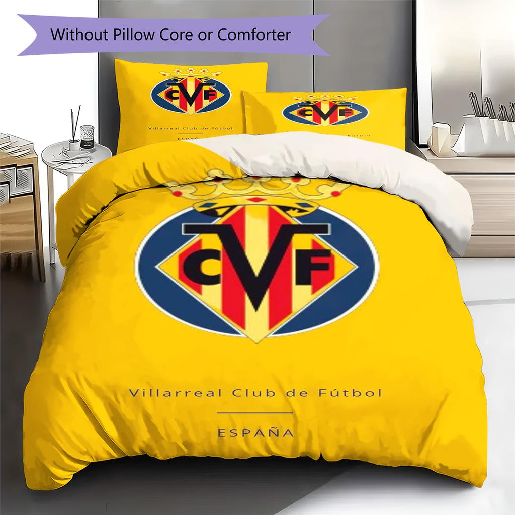 Villarreal CF Pattern Bedding Set Quilt Cover Pillowcase Home Decor Gift (1 * Duvet Cover + 2 * Pillowcase, Without Core)