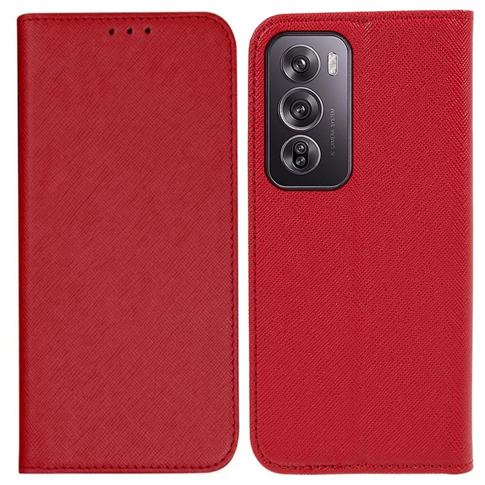 

For Oppo Reno12 5G (Global) Case Cross Texture PU Leather Phone Cover Stand Magnetic Closure Red