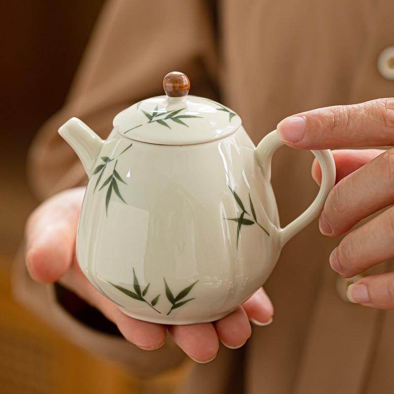 Bamboo Patterned Ceramic Teapot Single Pot Kung Fu Tea Set Teas Maker Filter Kettle Tea Kettle Teas Making Utensils Teaware Tool