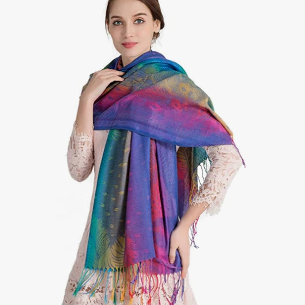 Popular Colorful Cashew Tassel Shawl for Women Ethnic Style Gradient Embroidery Scarf