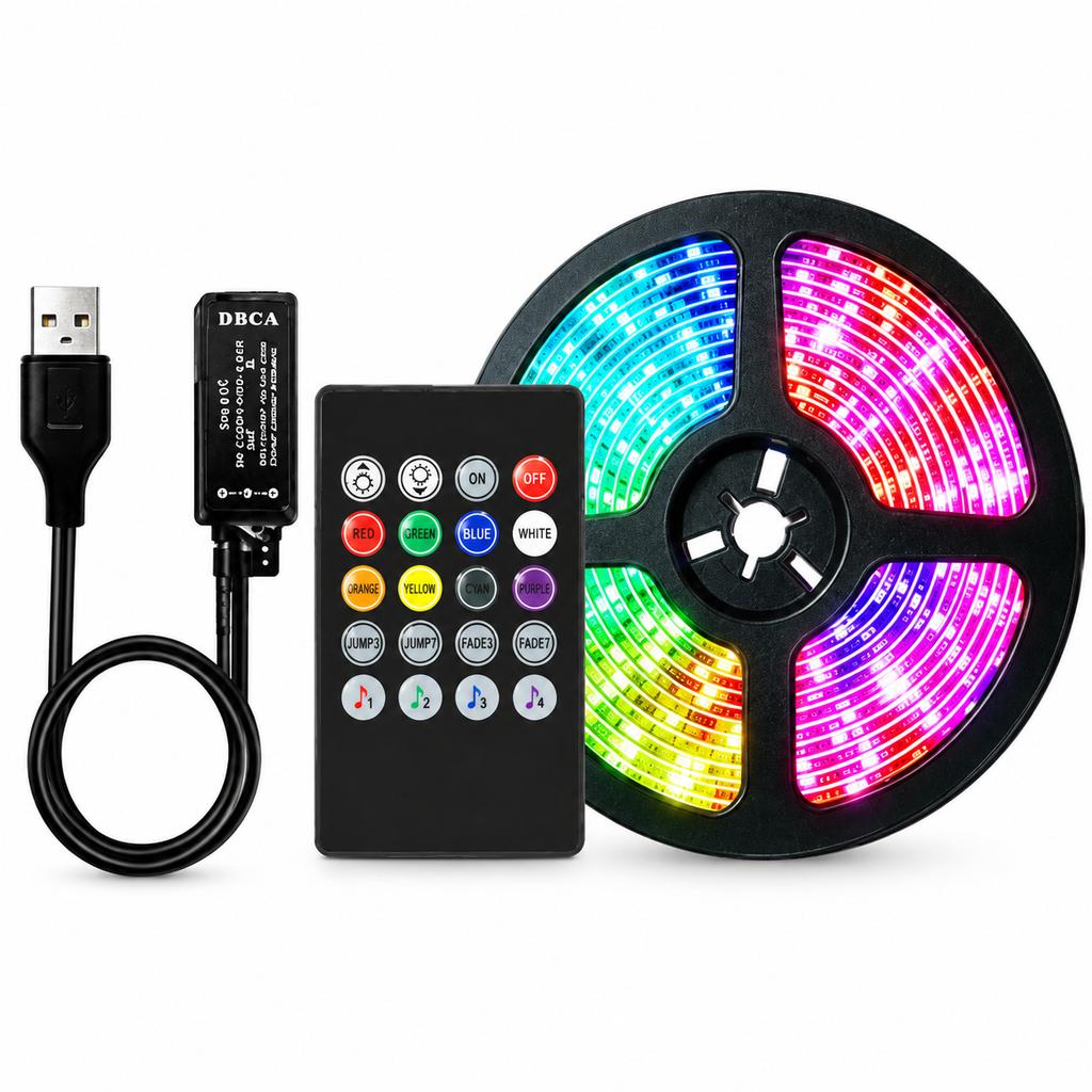 5050 RGB LED Strip Light Kit with Sound-Activated Controller and Remote, USB Powered