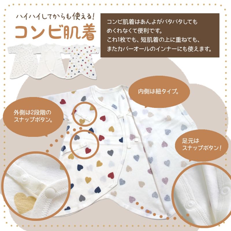 Skip House Bear Print Organic Cotton Newborn Set Baby Perfect as a Baby Shower Gift Undershirts, 5-Piece (Combined Shorts/Heart Pattern/50-60cm)
