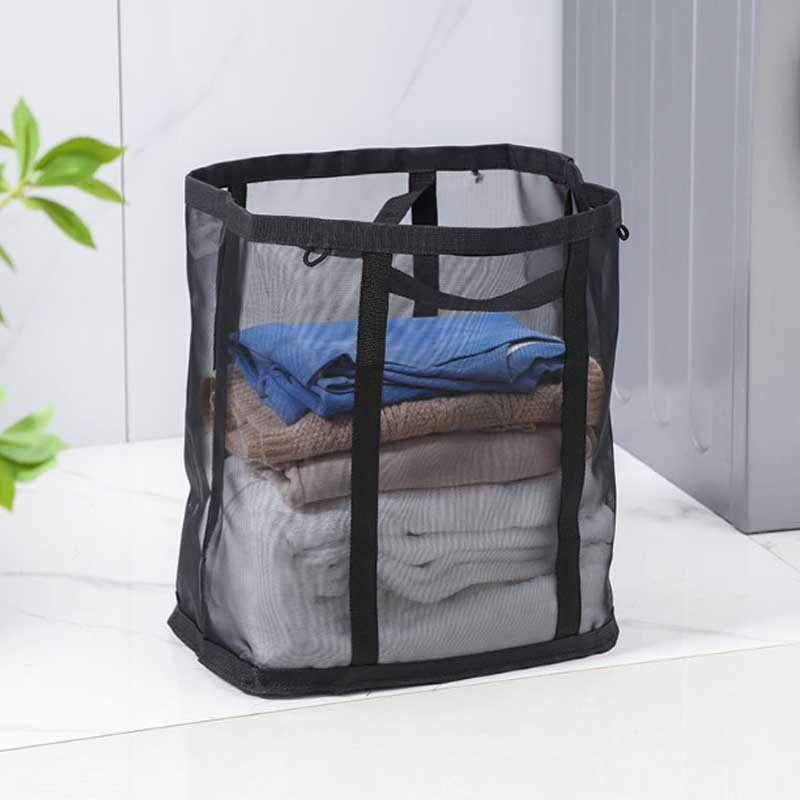 Nylon-Netz-Wäschekorb Faltbare Schmutzwäsche-Aufbewahrungstasche Geeignet für Schlafzimmer Badezimmer Tragbarer Freistehender Wäschekorb