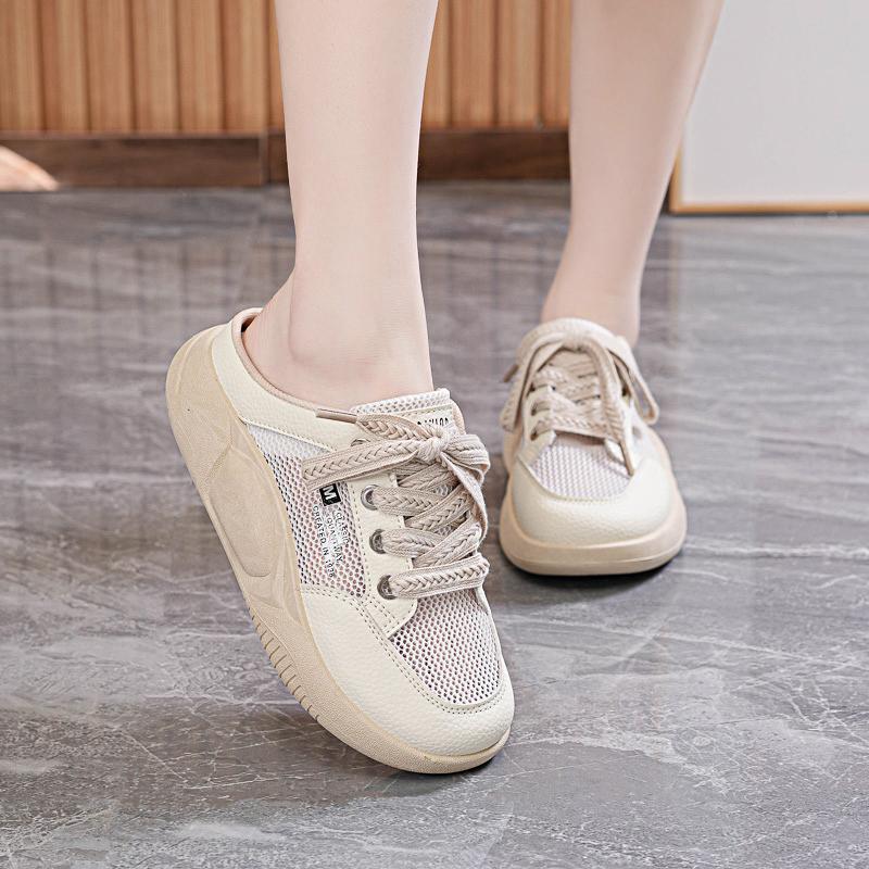 CRLAYDK 2024 Women's Fashion Mesh Breathable Slip On Shoes Backless Summer Casual Loafers Slides Platform Walking Sneakers