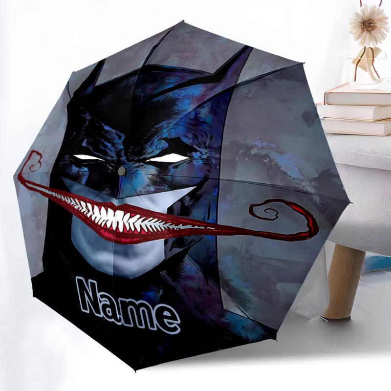 1pc Batman Joker Custom Name Automatic Folding Umbrella - Compact 8-Rib Design, Durable Plastic & Iron, Daily Use 036