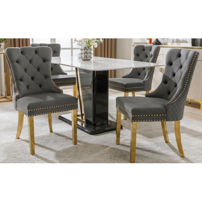 Chaises De Salle À Manger - MUVOE - Gris/Doré - Velours - Lot De 4 - Élégance Chic
