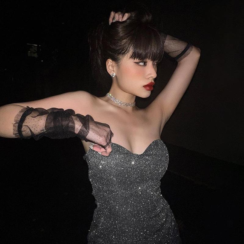 Damen Sexy ärmelloses Party Clubwear glänzendes kurzes Kleid