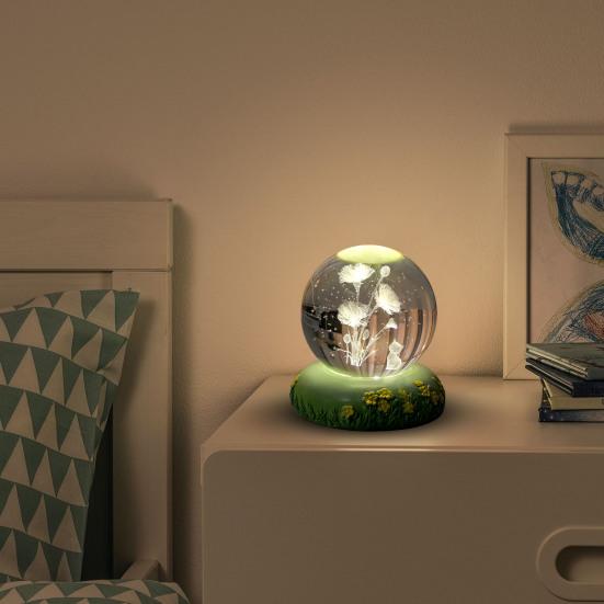 Flower Faux Crystal Ball Night Light 3D Rose Tulip Carnation