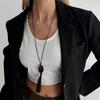 SHIXIN New Trendy Black Acrylic Geometry Pendant Necklace Women Simple Rope Chain Long Tassel Sweater Chain Fashion Jewelry Gift